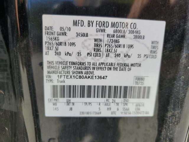 1FTEX1C80AKE13647 - 2010 FORD F150 SUPER CAB BLACK photo 13