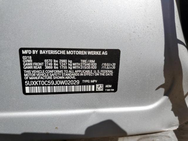 5UXKT0C59J0W02029 - 2018 BMW X5 XDR40E ვერცხლისფერი ფოტო 13