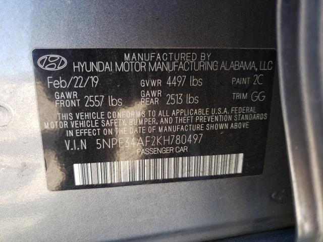 5NPE34AF2KH780497 - 2019 HYUNDAI SONATA LIMITED GRAY photo 12