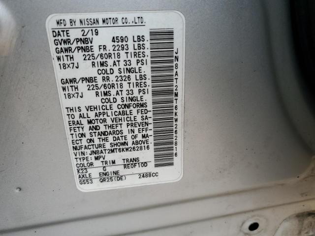 JN8AT2MT6KW262816 - 2019 NISSAN ROGUE S WHITE photo 13