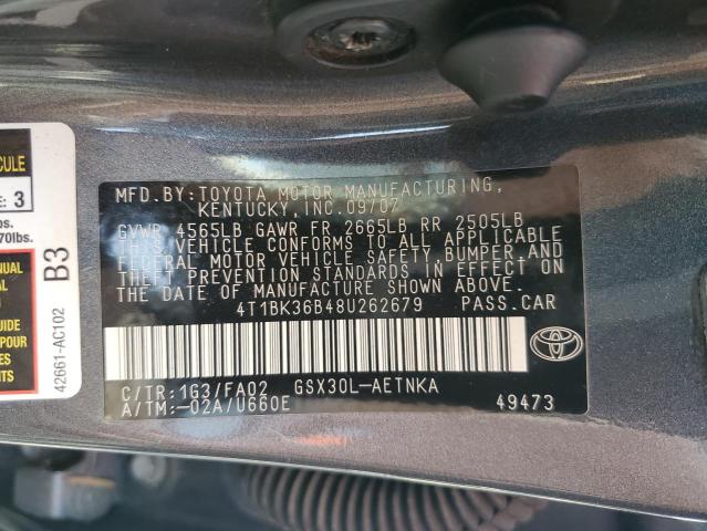 4T1BK36B48U262679 - 2008 TOYOTA AVALON XL GRAY photo 12