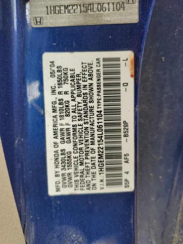 1HGEM22154L061104 - 2004 HONDA CIVIC DX VP Mavi foto 12