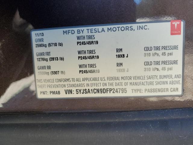 5YJSA1CN9DFP24795 - 2013 TESLA MODEL S BROWN photo 12