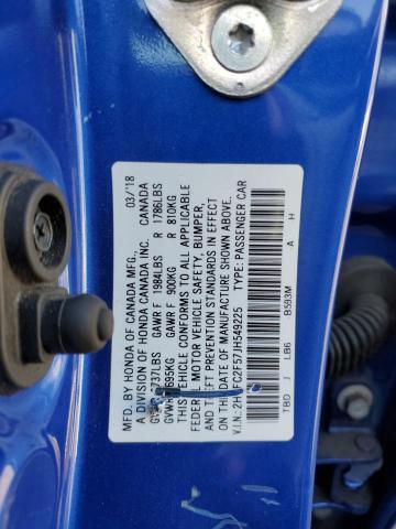 2HGFC2F57JH549225 - 2018 HONDA CIVIC LX BLUE photo 12