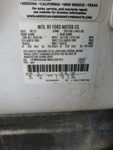 1FM5K8AB1MGC00103 - 2021 FORD EXPLORER POLICE INTERCEPTOR Ağ foto 14