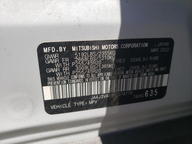 JA4J3VA87NZ074770 - 2022 MITSUBISHI OUTLANDER SEL WHITE photo 12