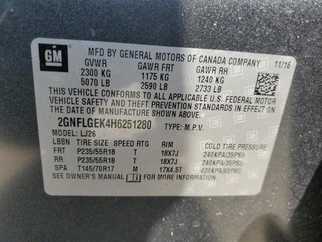 2GNFLGEK4H6251280 - 2017 CHEVROLET EQUINOX PREMIER GRAY photo 13