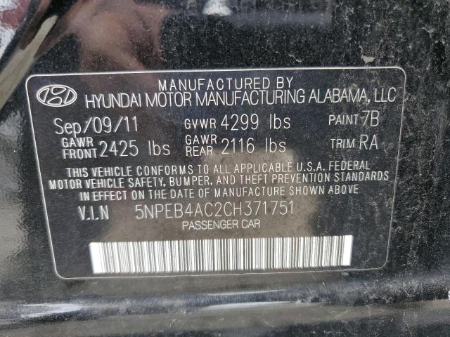 5NPEB4AC2CH371751 - 2012 HYUNDAI SONATA GLS BLACK photo 12