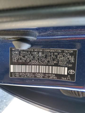 JTDKN3DU3A0013299 - 2010 TOYOTA PRIUS BLUE photo 12