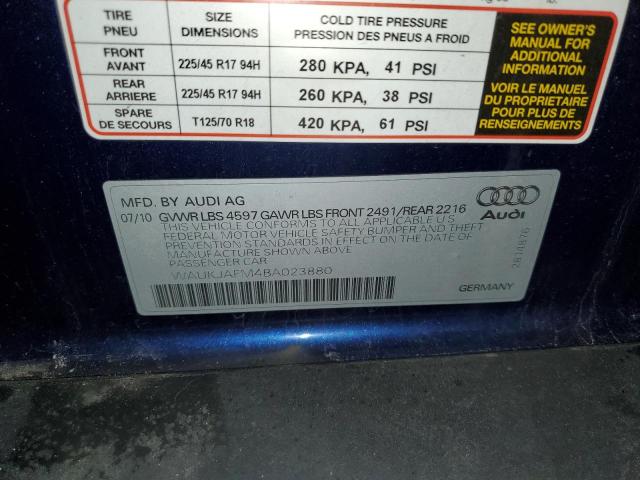 WAUKJAFM4BA023880 - 2011 AUDI A3 PREMIUM PLUS BLUE photo 13