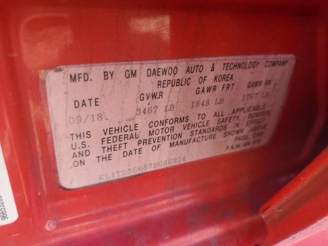 KL1TD56657B086924 - 2007 CHEVROLET AVEO BASE Qırmızı foto 12
