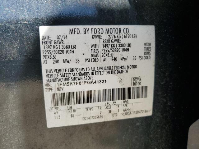 1FM5K7F81FGA41321 - 2015 FORD EXPLORER LIMITED BLACK photo 13