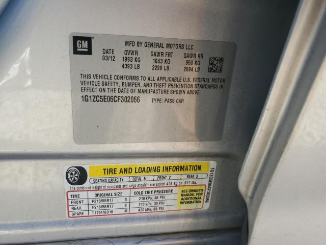 1G1ZC5E06CF302066 - 2012 CHEVROLET MALIBU 1LT 银色 照片 12