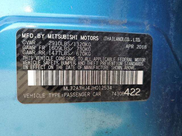 ML32A3HJ4JH012534 - 2018 MITSUBISHI MIRAGE ES BLUE photo 12