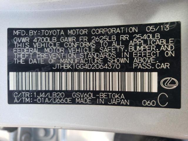 JTHBK1GG4D2064370 - 2013 LEXUS ES 350 SILVER photo 10