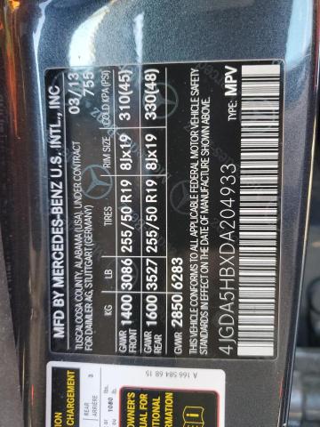 4JGDA5HBXDA204933 - 2013 MERCEDES-BENZ ML 350 4MATIC GRAY photo 13