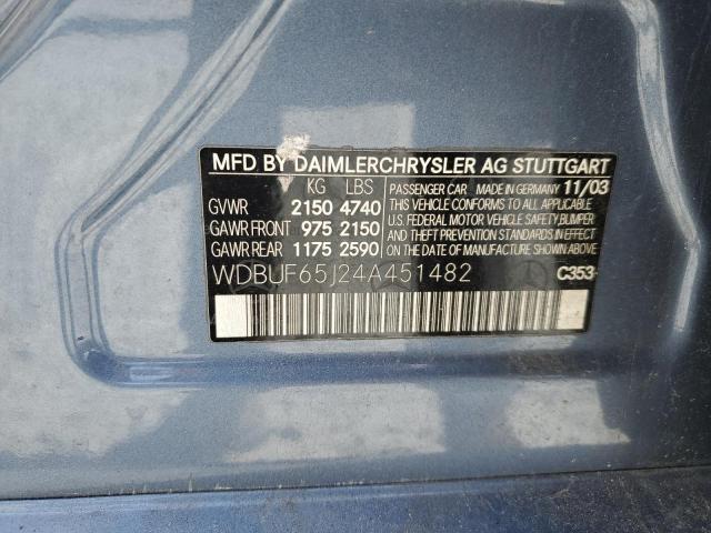 WDBUF65J24A451482 - 2004 MERCEDES-BENZ E 320 BLUE photo 12