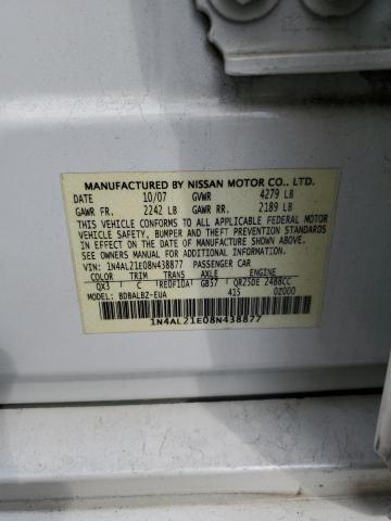 1N4AL21E08N438877 - 2008 NISSAN ALTIMA 2.5 WHITE photo 12