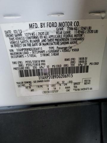 1FAHP2E89DG206915 - 2013 FORD TAURUS SEL WHITE photo 13