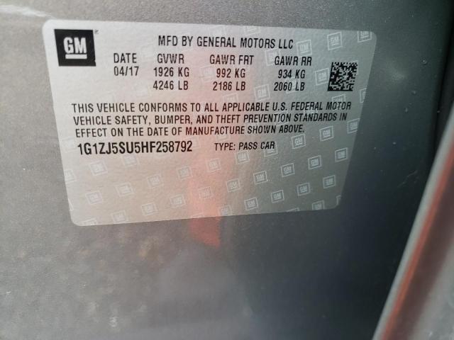 1G1ZJ5SU5HF258792 - 2017 CHEVROLET MALIBU HYBRID GRAY photo 12