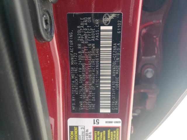 4T1C11AKXNU661546 - 2022 TOYOTA CAMRY LE RED photo 12