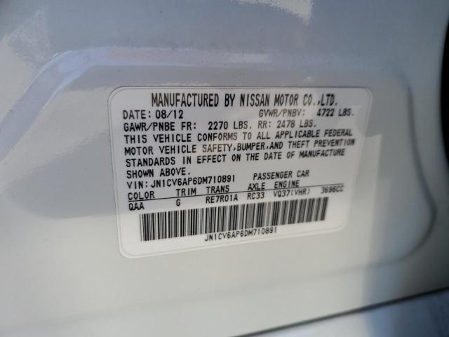 JN1CV6AP6DM710891 - 2013 INFINITI G37 BASE WHITE photo 12