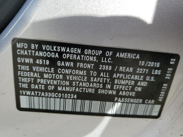 1VWAT7A33GC010234 - 2016 VOLKSWAGEN PASSAT S SILVER photo 12