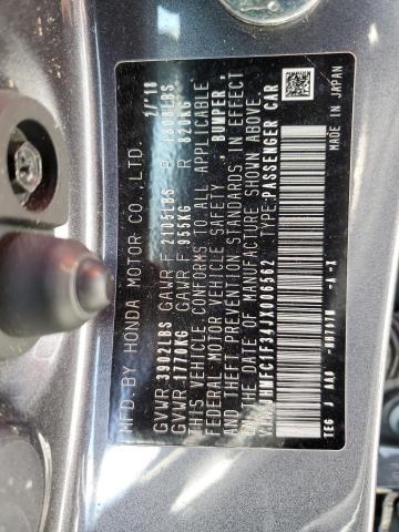 JHMFC1F34JX006562 - 2018 HONDA CIVIC EX GRAY photo 12