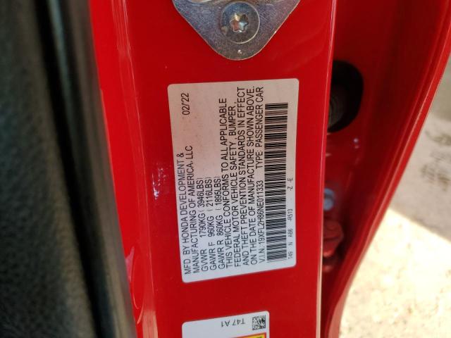 19XFL2H86NE011333 - 2022 HONDA CIVIC SPORT RED photo 13