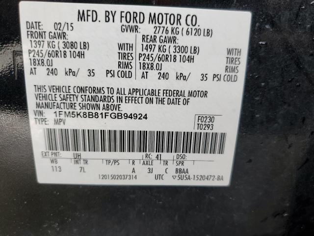 1FM5K8B81FGB94924 - 2015 FORD EXPLORER BLACK photo 12