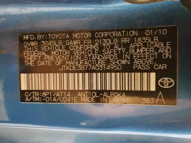 JTKDE3B77A0314950 - 2010 TOYOTA SCION TC ლურჯი ფოტო 12