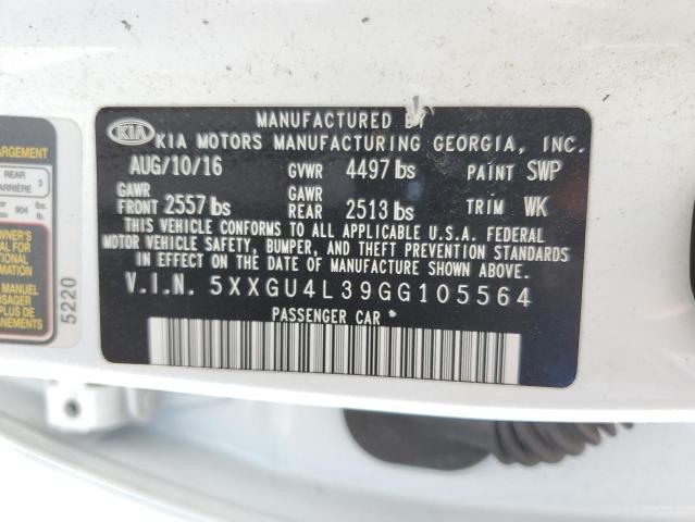 5XXGU4L39GG105564 - 2016 KIA OPTIMA EX WHITE photo 12