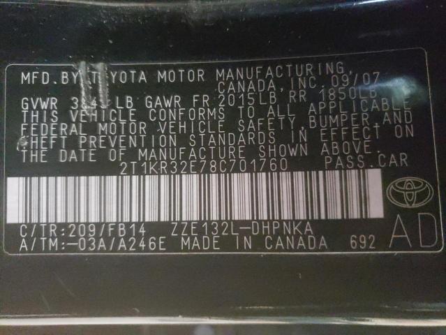 2T1KR32E78C701760 - 2008 TOYOTA COROLLA MA XR BLACK photo 13