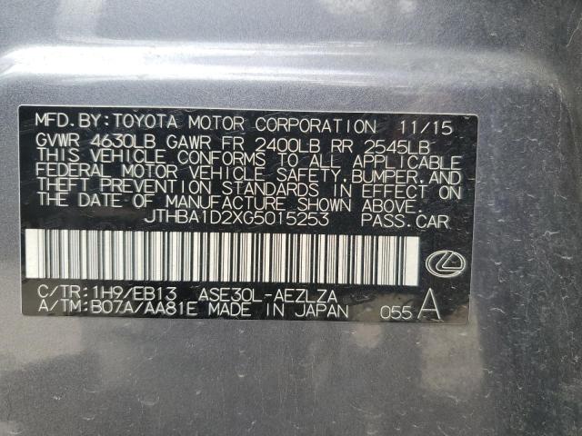 JTHBA1D2XG5015253 - 2016 LEXUS IS 200T GRAY photo 12