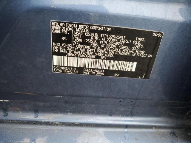 JTMBK31V566004968 - 2006 TOYOTA RAV4 LIMITED BLUE photo 12