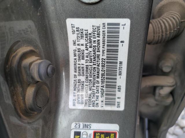 1HGFA16528L018222 - 2008 HONDA CIVIC LX GRAY photo 12