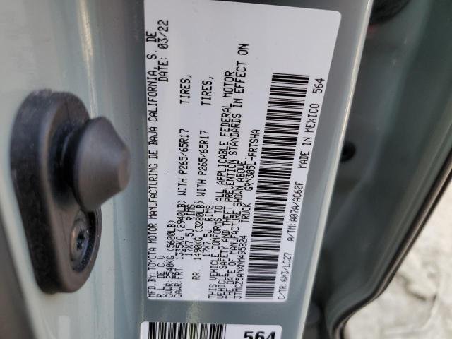 3TMCZ5ANXNM495824 - 2022 TOYOTA TACOMA DOUBLE CAB GRAY photo 12