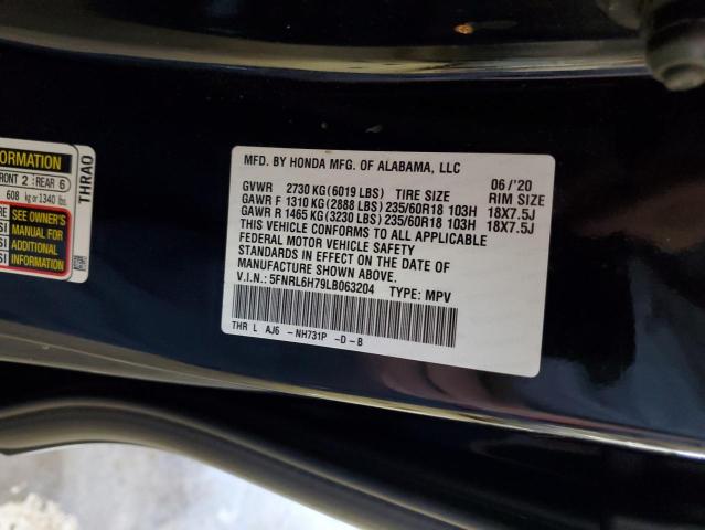 5FNRL6H79LB063204 - 2020 HONDA ODYSSEY EXL BLACK photo 14