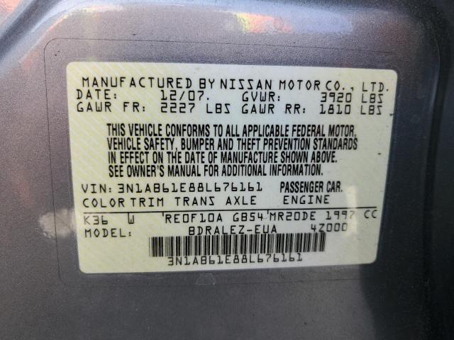 3N1AB61E88L676161 - 2008 NISSAN SENTRA 2.0 GRAY photo 12