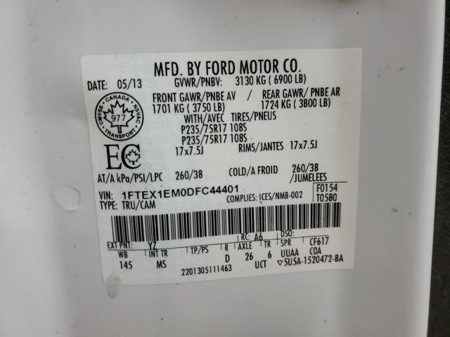 1FTEX1EM0DFC44401 - 2013 FORD F150 SUPER CAB WHITE photo 12