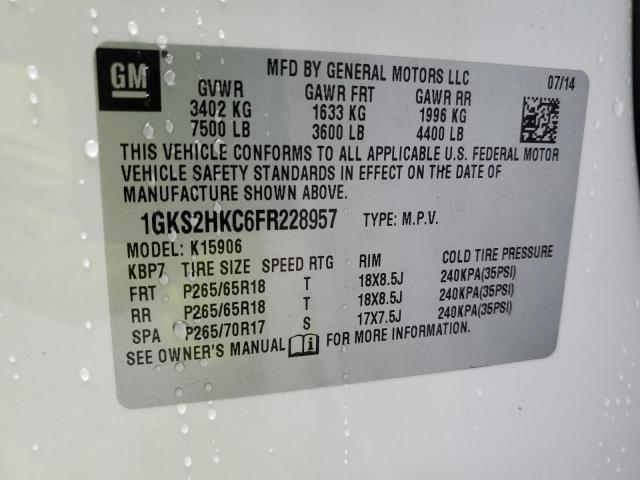 1GKS2HKC6FR228957 - 2015 GMC YUKON XL K1500 SLT WHITE photo 13