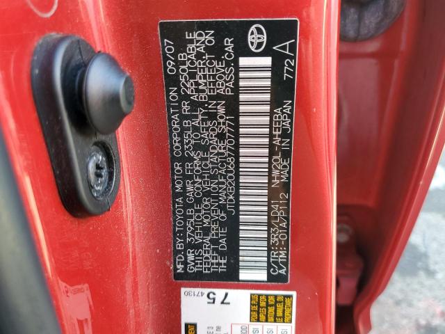 JTDKB20U687707771 - 2008 TOYOTA PRIUS RED photo 12