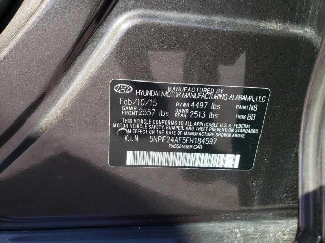 5NPE24AF5FH184597 - 2015 HYUNDAI SONATA SE GRAY photo 13