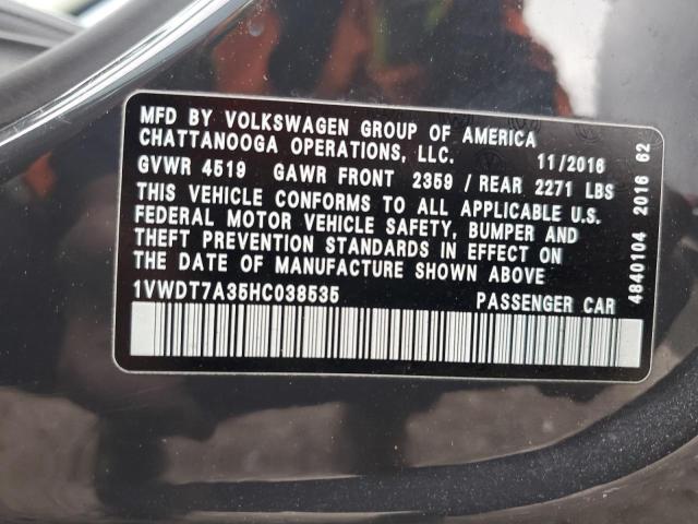 1VWDT7A35HC038535 - 2017 VOLKSWAGEN PASSAT R-LINE Schwarz Foto 12