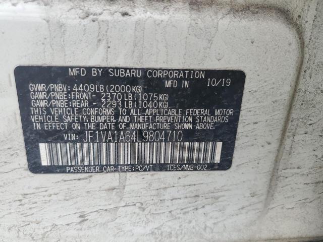JF1VA1A64L9804710 - 2020 SUBARU WRX WHITE photo 13