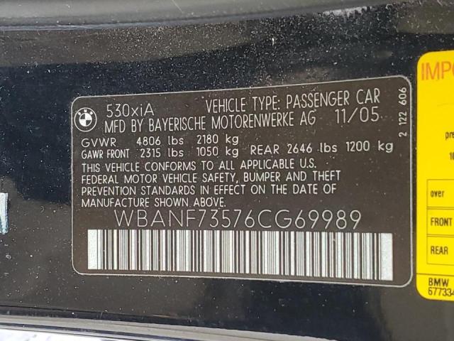WBANF73576CG69989 - 2006 BMW 5 SERIES XI შავი ფოტო 12
