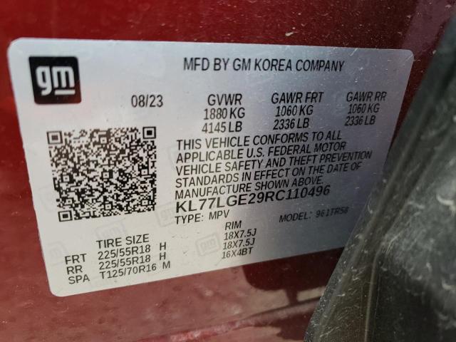 KL77LGE29RC110496 - 2024 CHEVROLET TRAX 1RS RED photo 12