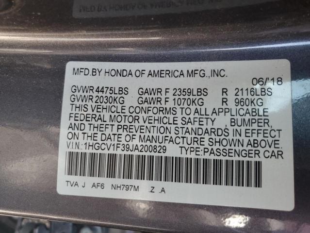 1HGCV1F39JA200829 - 2018 HONDA ACCORD SPORT GRAY photo 12