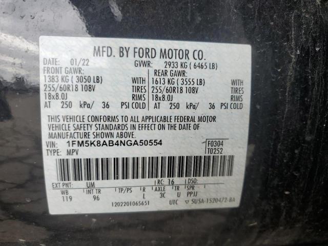 1FM5K8AB4NGA50554 - 2022 FORD EXPLORER POLICE INTERCEPTOR 黑色 照片 12