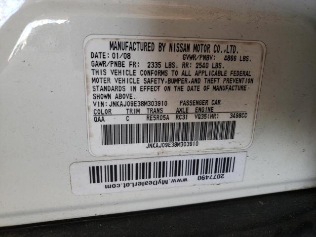 JNKAJ09E38M303910 - 2008 INFINITI EX35 BASE თეთრი ფოტო 13